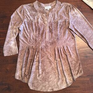 Shannon Ford New York Womens Brown Blouse Top 3/4 Sleeve Relax Fit Sz Small New